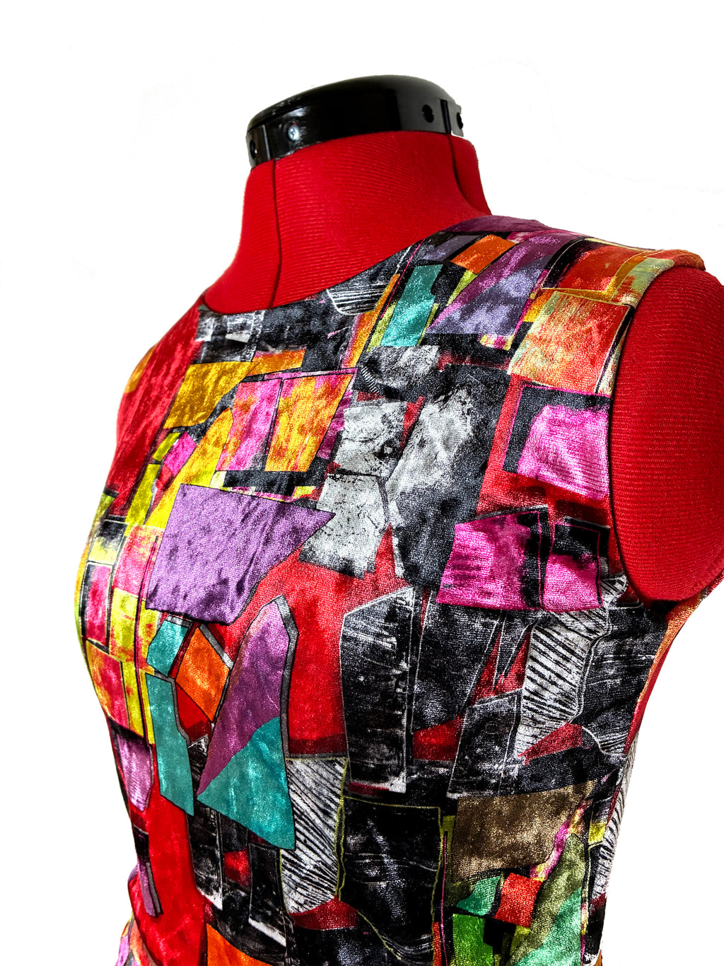 Luxury Women's Abstract Velvet Statement Dress – Colorful Art Print