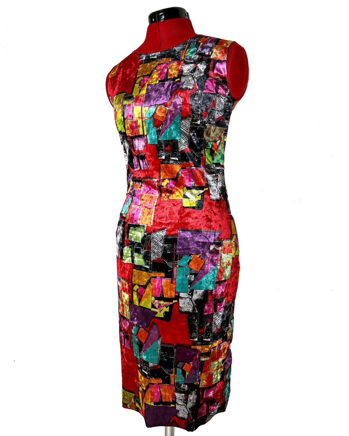 Luxury Women's Abstract Velvet Statement Dress – Colorful Art Print