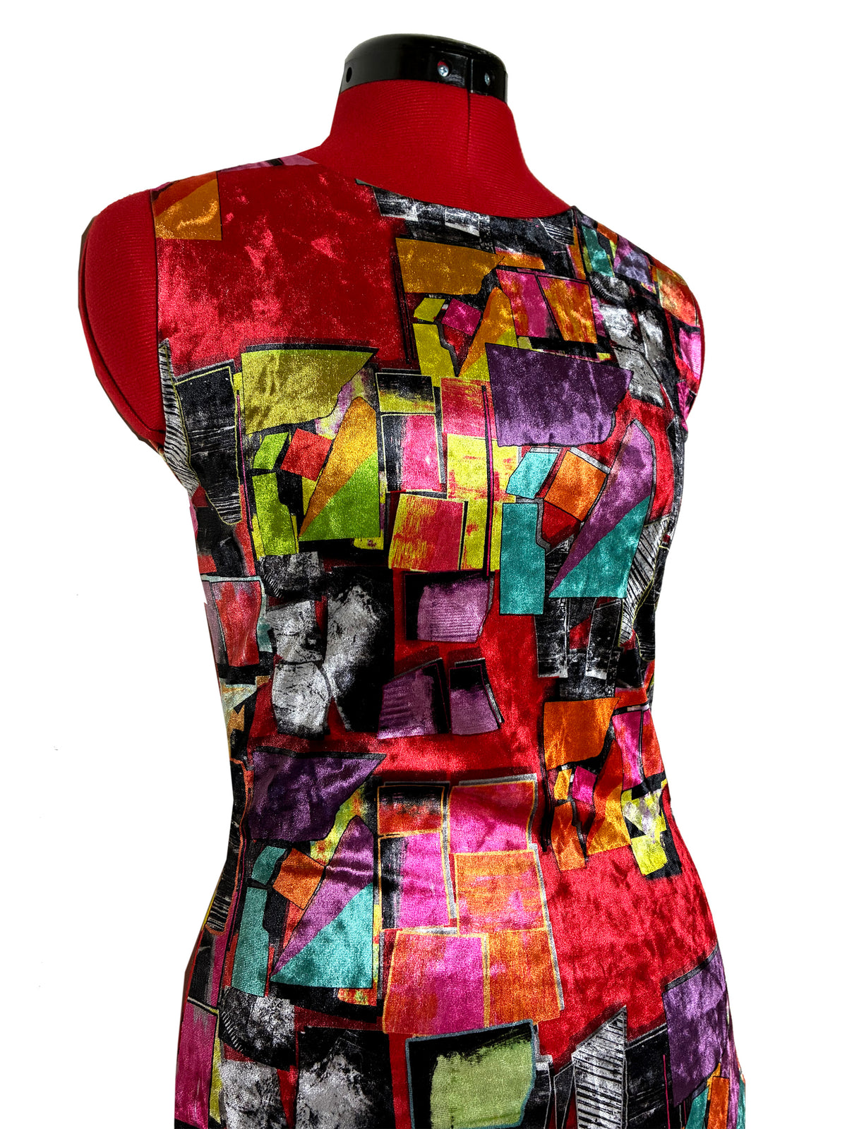 Luxury Women's Abstract Velvet Statement Dress – Colorful Art Print