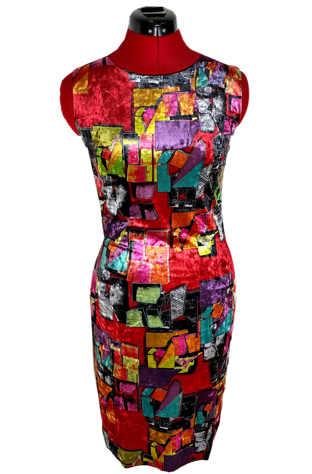 Luxury Women's Abstract Velvet Statement Dress – Colorful Art Print