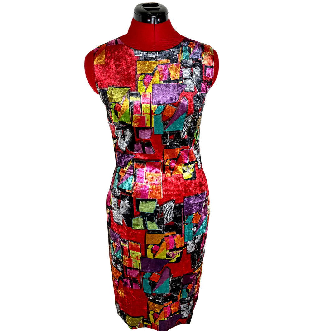 Luxury Women's Abstract Velvet Statement Dress – Colorful Art Print